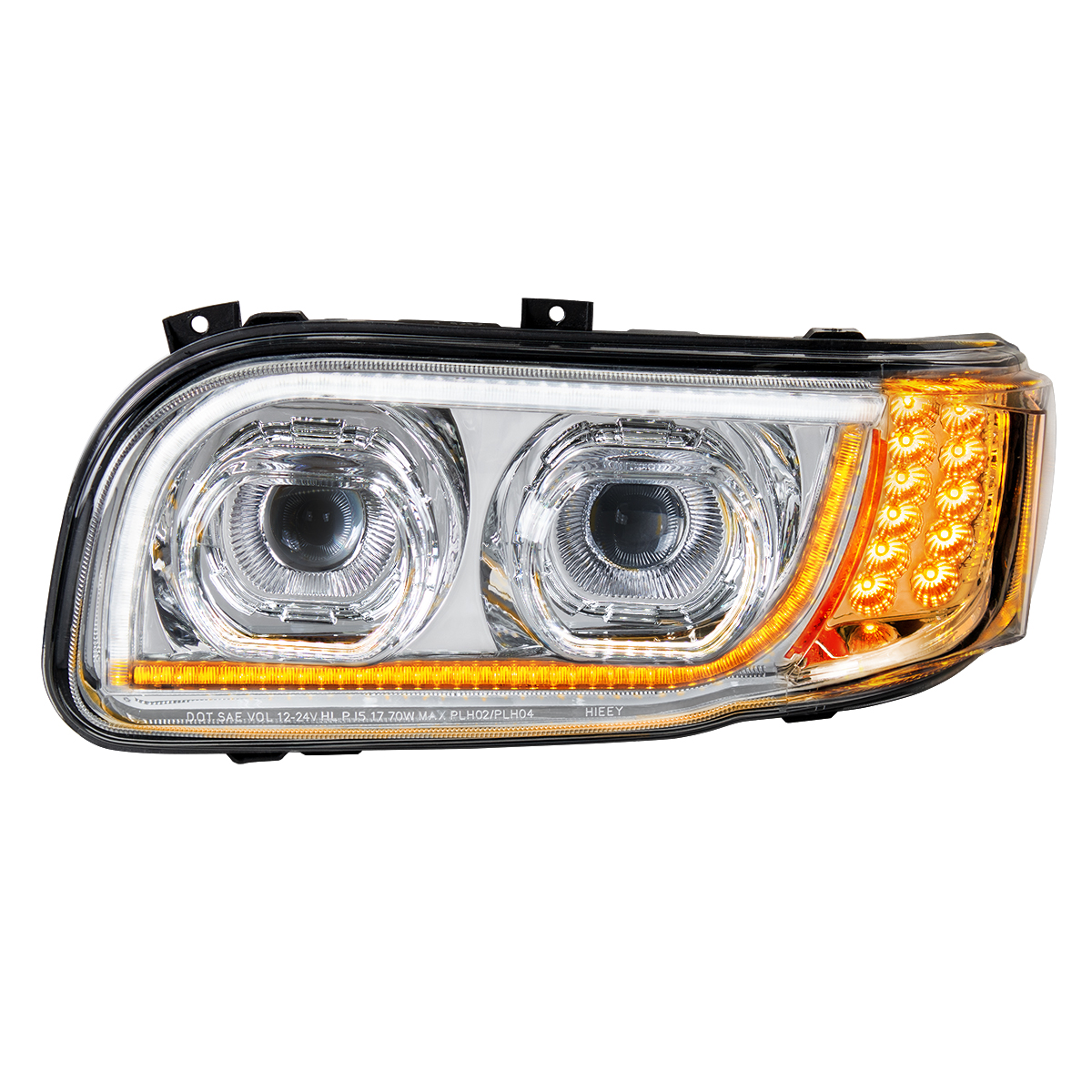 High Power LED Chrome Headlight With 16 LED Turn & 57 LED Bar For 2008-2024 Peterbilt 389- Driver - Thumbnail 4