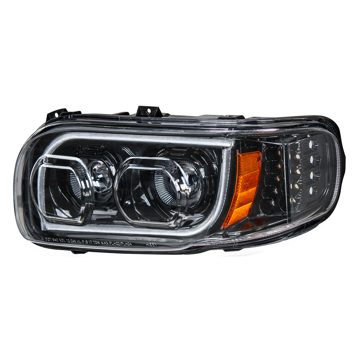 High Power LED "Blackout" Headlight With 16 LED Turn & 57 LED Bar For 2008-2024 Peterbilt 389- Driver - Thumbnail 3