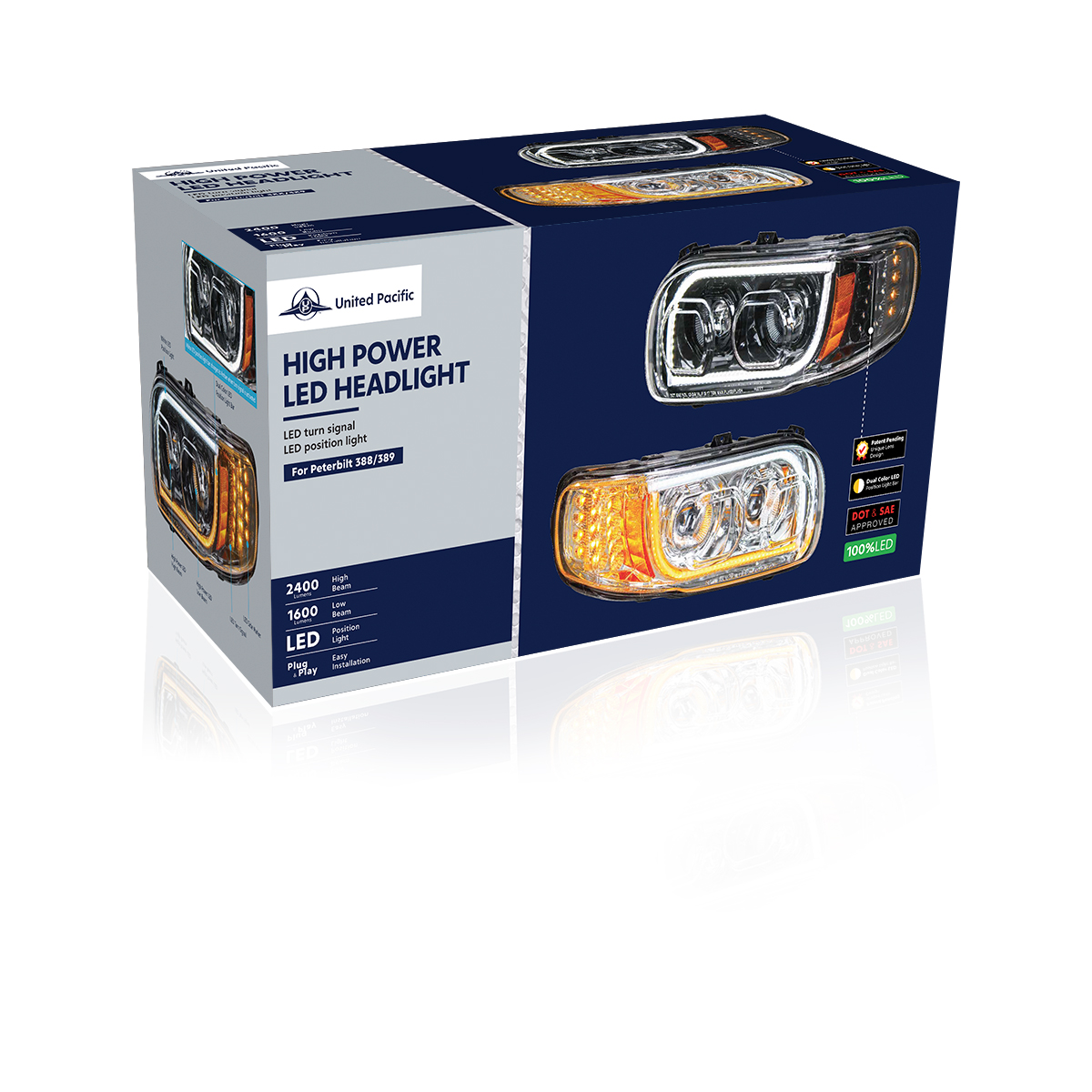 High Power LED "Blackout" Headlight With 16 LED Turn & 57 LED Bar For 2008-2024 Peterbilt 389- Passenger - Thumbnail 9