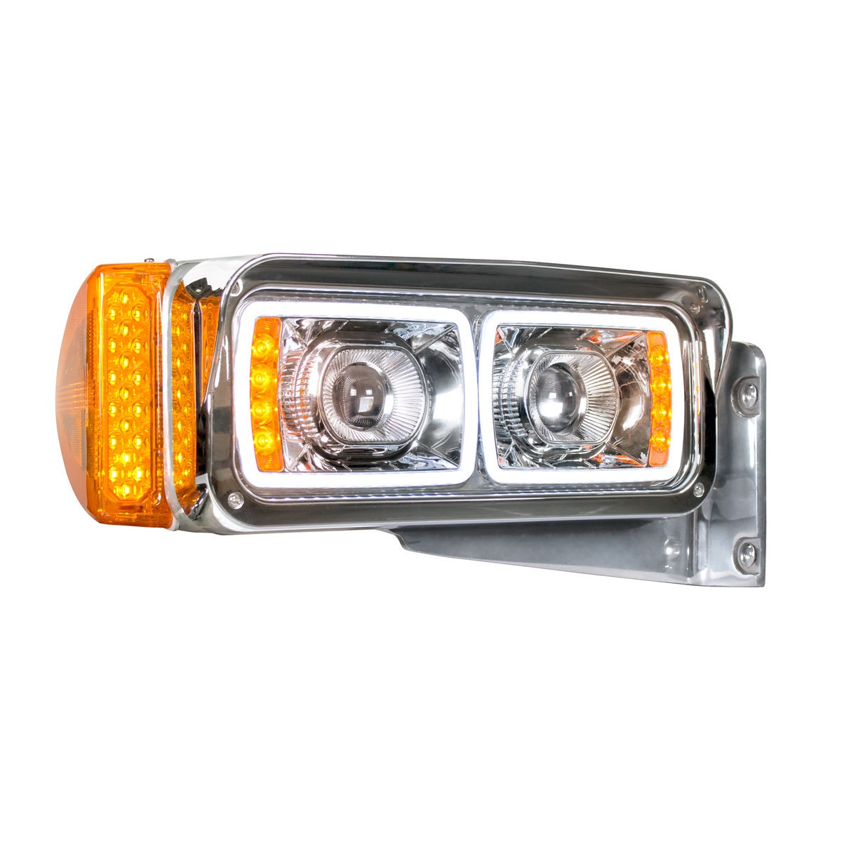 High Power LED "Chrome" Projection Headlight With LED Turn Signal & Position Light Bar - Passenger - Thumbnail 4