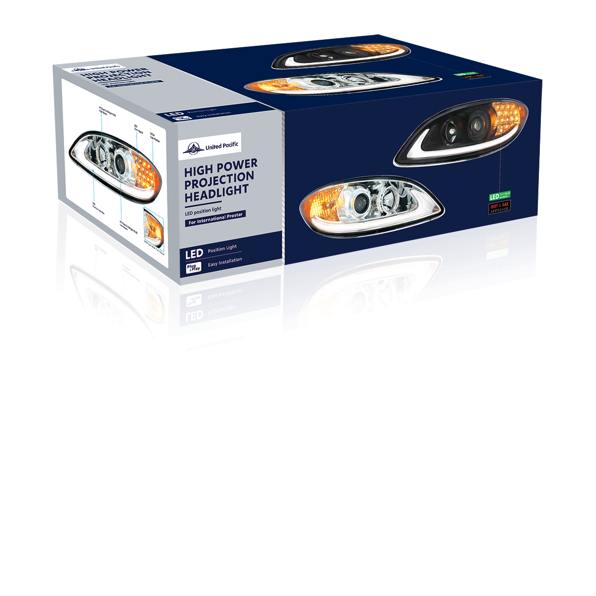 Black Projection Headlight With LED Turn Signal & Light Bar For 2006-2017 International Prostar - Passenger - Thumbnail 7