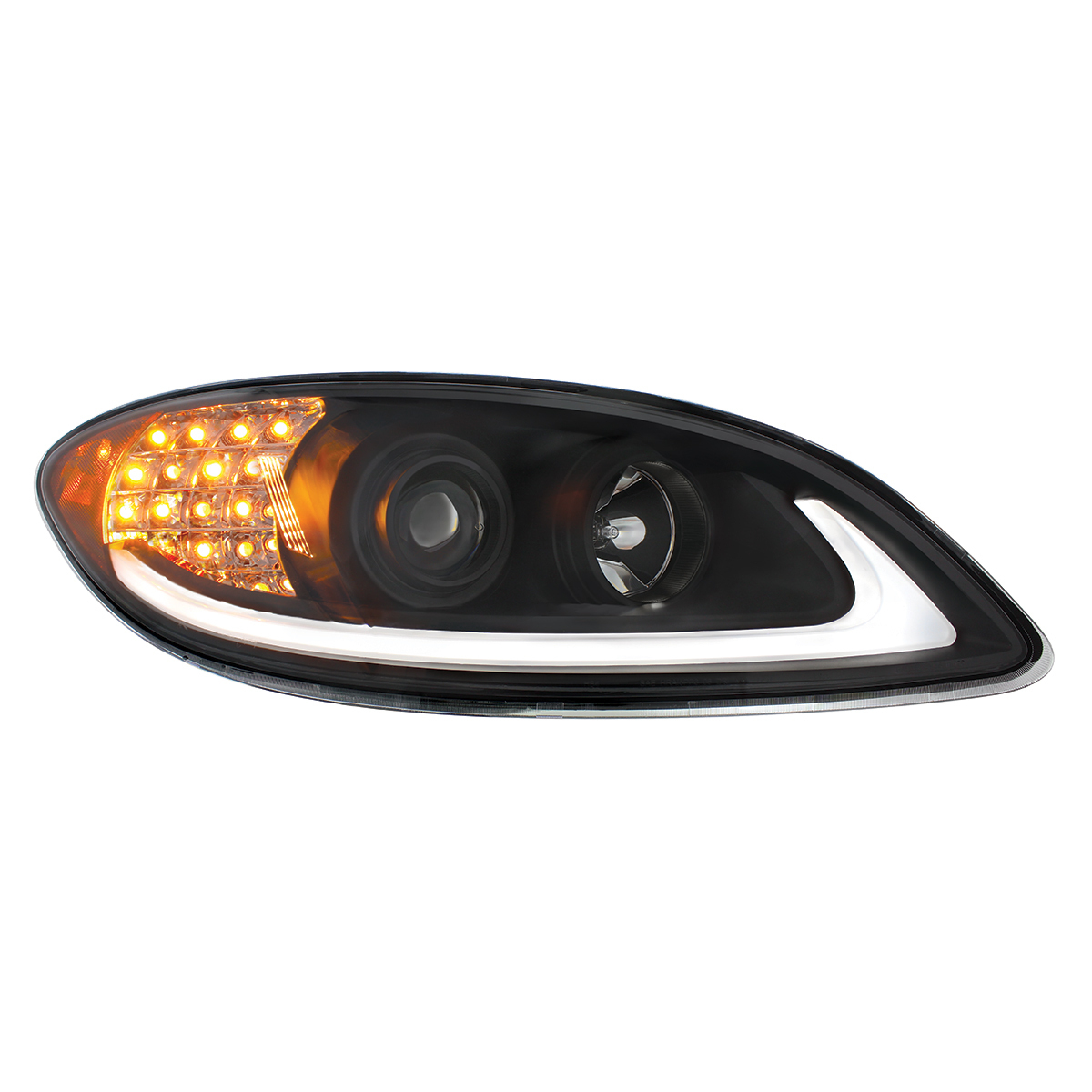 Black Projection Headlight With LED Turn Signal & Light Bar For 2006-2017 International Prostar - Passenger - Thumbnail 9