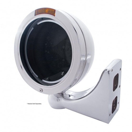 Stainless Steel Bullet Classic Headlight No Bulb With Turn Signal Light - Amber Lens - Thumbnail 2