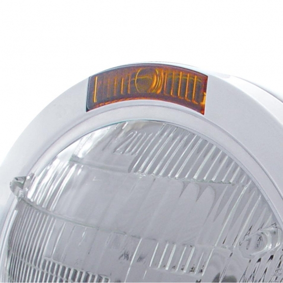 Stainless Steel Bullet Classic Headlight 6014 Bulb & Turn Signal - Amber Lens - Thumbnail 3