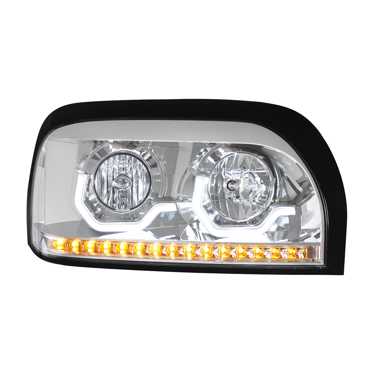 Chrome Headlight With LED Turn Signal & Light Bar For 1996-2010 Freightliner Century - Passenger - Thumbnail 2