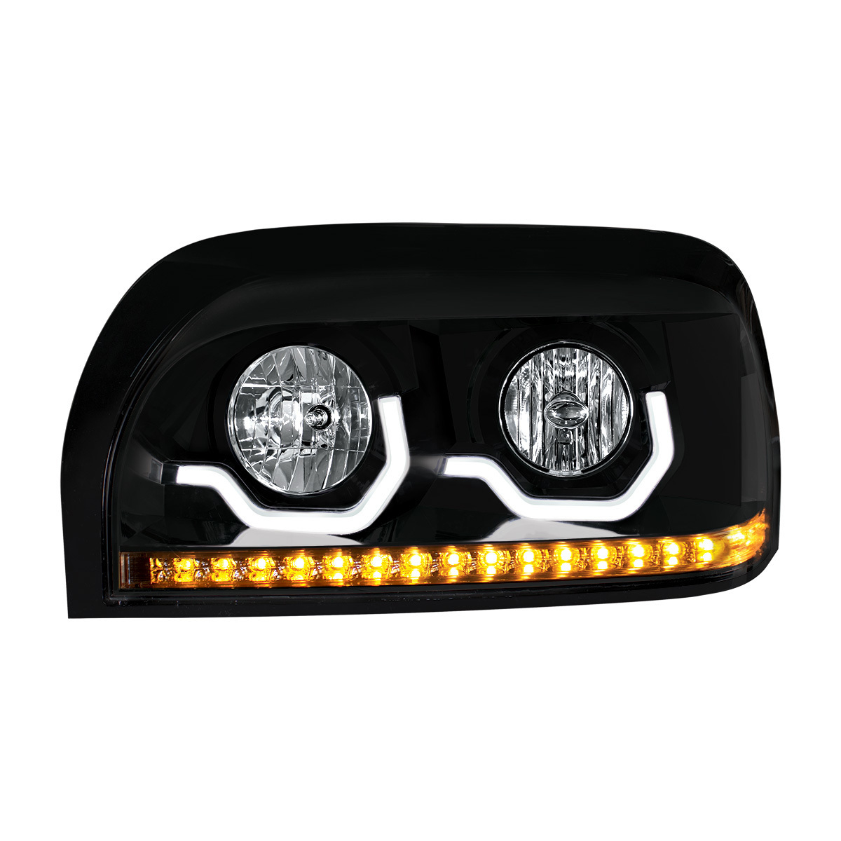 Blackout Headlight With LED Turn Signal & Light Bar For 1996-2010 Freightliner Century - Driver - Thumbnail 7