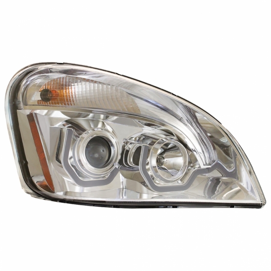 Chrome Projection Headlight W/Dual Function Amber LED Position Lights For 2008-17 FL Cascadia - Passenger - Thumbnail 2