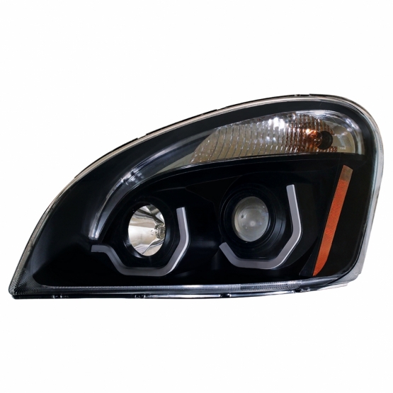 Blackout Projection Headlight W/Dual Function Amber LED Position Lights For 2008-17 FL Cascadia - Driver - Thumbnail 2