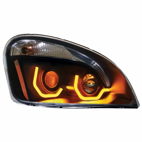 Blackout Projection Headlight W/Dual Function Amber LED Position Lights For 2008-17 FL Cascadia - Passenger