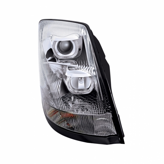 Chrome Projection Headlight With Amber LED Light Bar For 2003-2017 Volvo VN/VNL - Passenger - Thumbnail 4