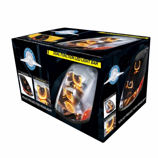 Blackout Projection Headlight With Amber LED Light Bar For 2003-2017 Volvo VN/VNL - Driver - Thumbnail 4