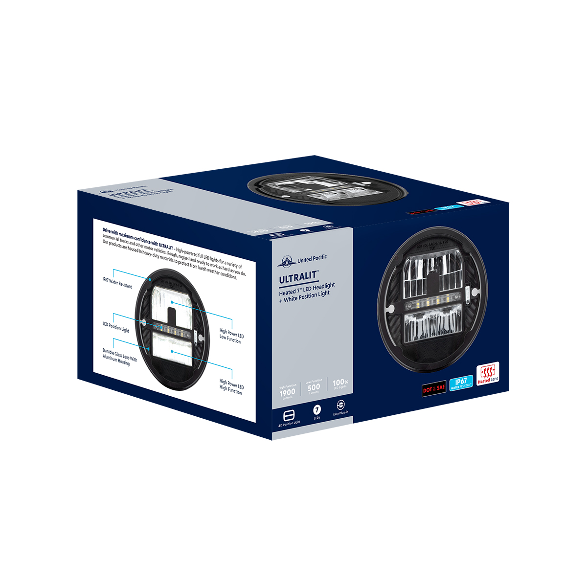 ULTRALIT - Heated 7" LED Headlight With White Position Light - Thumbnail 6