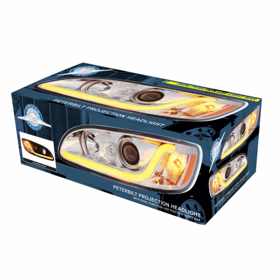 Chrome Projection Headlight W/LED Dual Function Light Bar For PB 386 (2005-2015) & 387 (1999-2010) - Passenger - Thumbnail 6