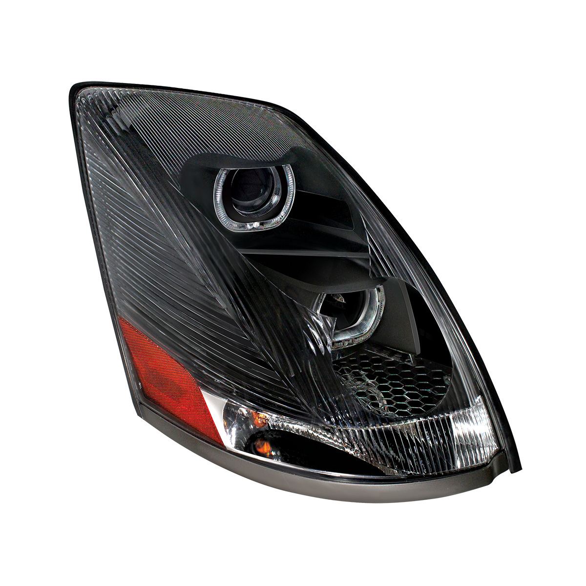 Blackout Projection Headlight With White LED Light Bar For 2003-2017 Volvo VN/VNL - Passenger - Thumbnail 2