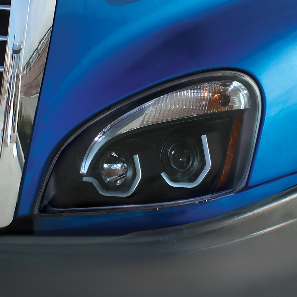 Blackout Projection Headlight With White LED Position Light For 2008-2017 Freightliner Cascadia - Driver - Thumbnail 5