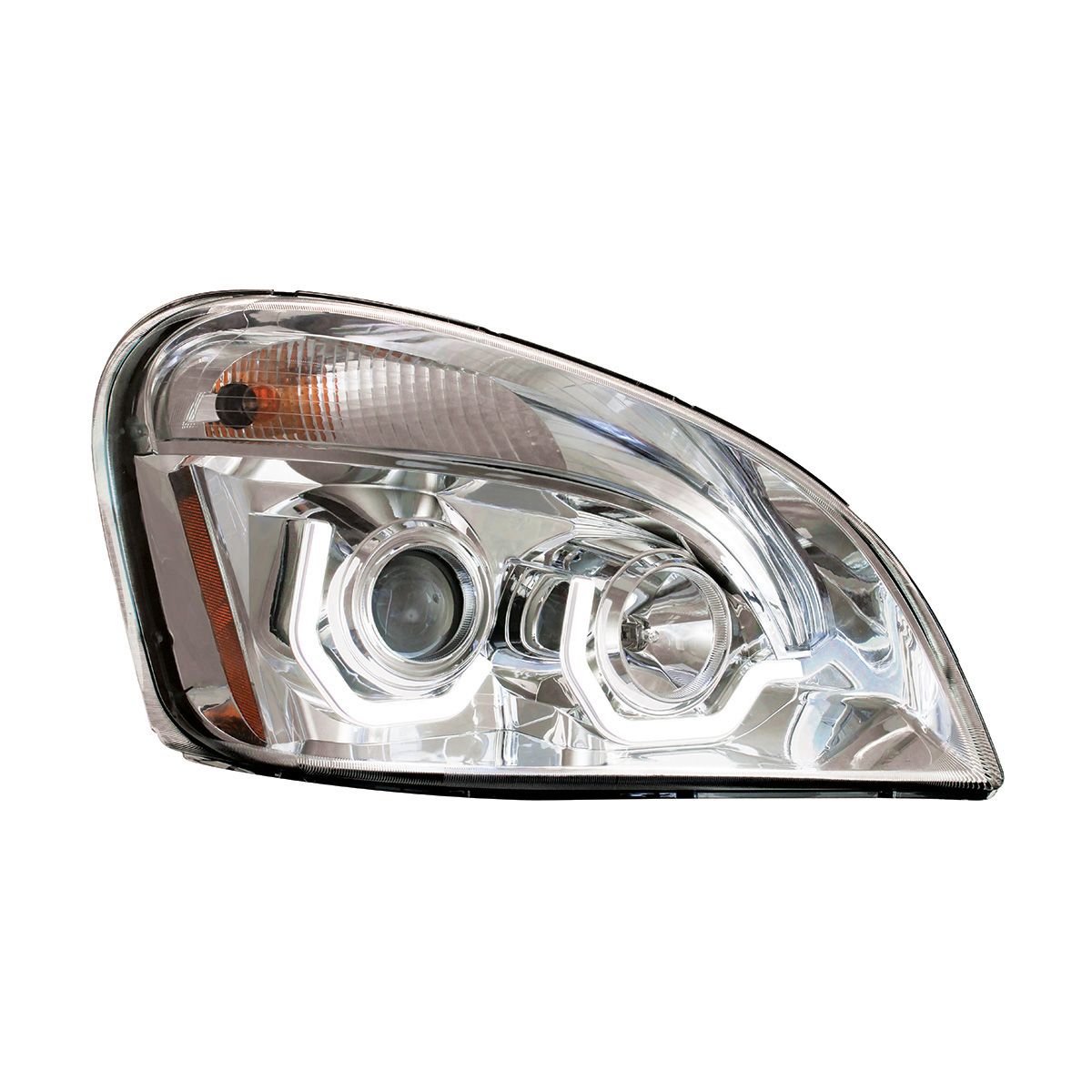 Chrome Projection Headlight With White LED Position Light For 2008-2017 Freightliner Cascadia - Passenger