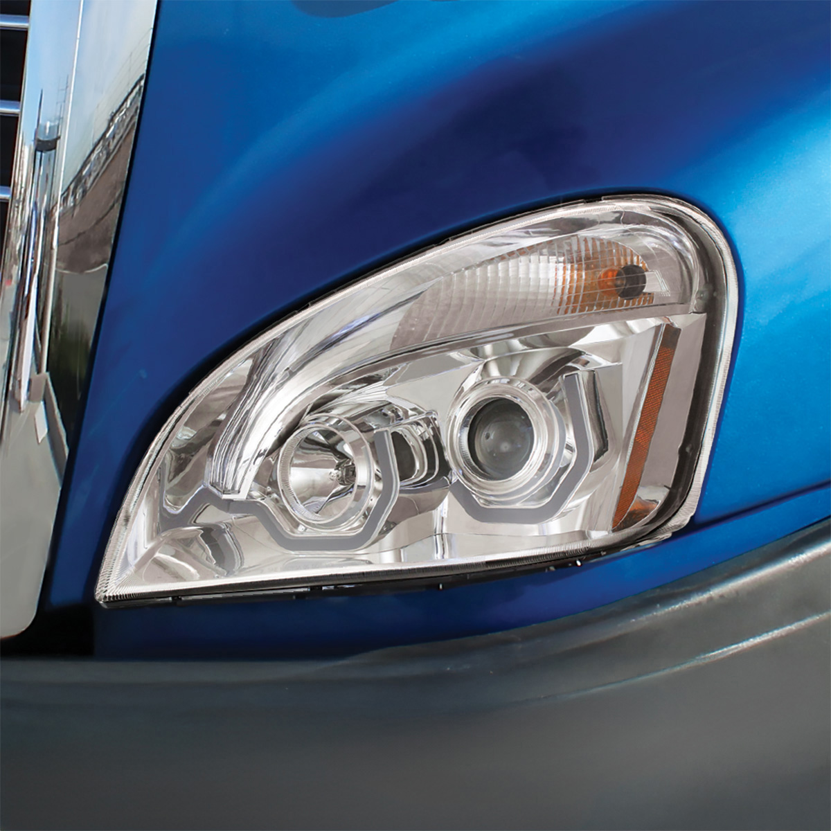 Chrome Projection Headlight With White LED Position Light For 2008-2017 Freightliner Cascadia - Passenger - Thumbnail 4