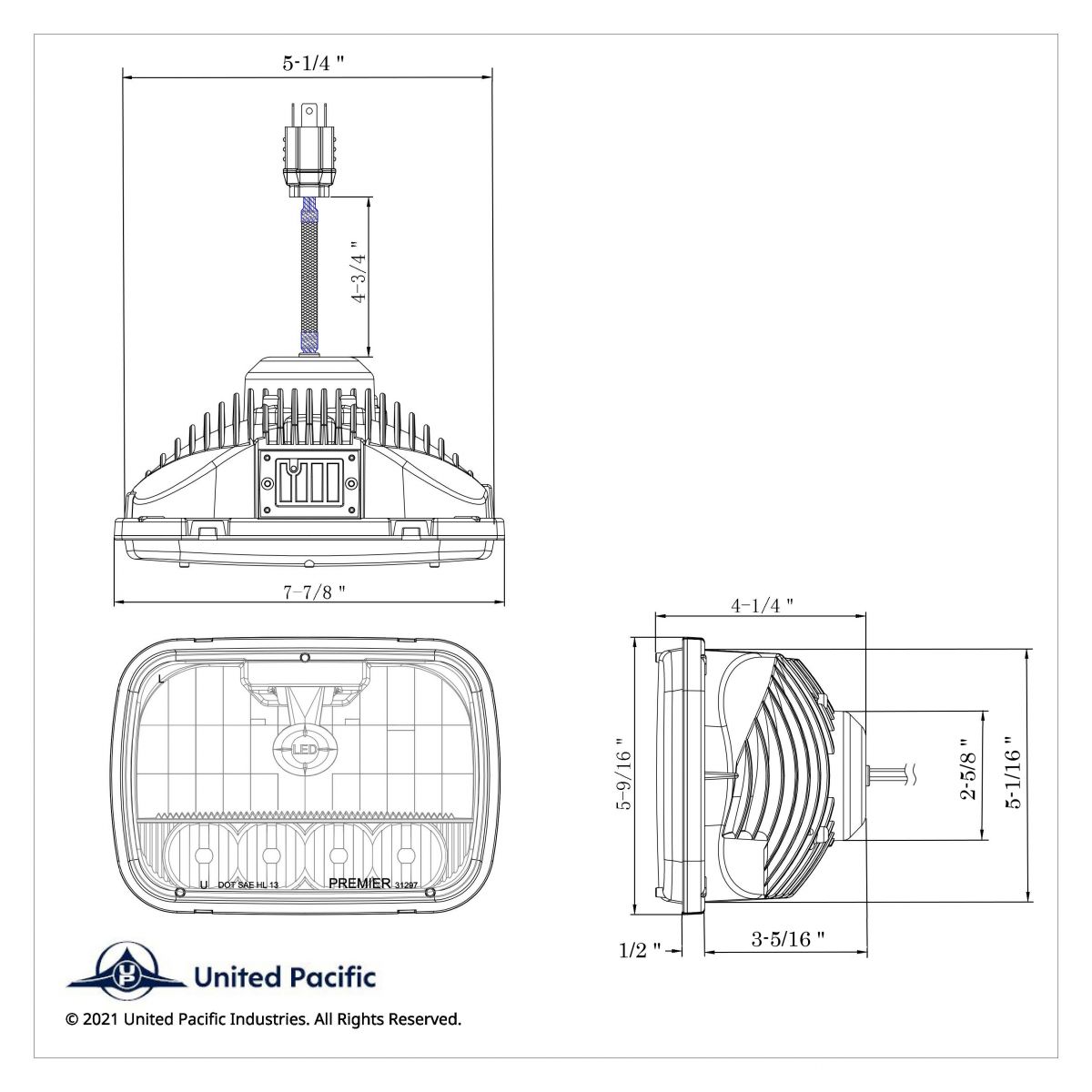 ULTRALIT - 5 High Power LED 5" X 7" Crystal Headlight - High & Low Beam - Thumbnail 8