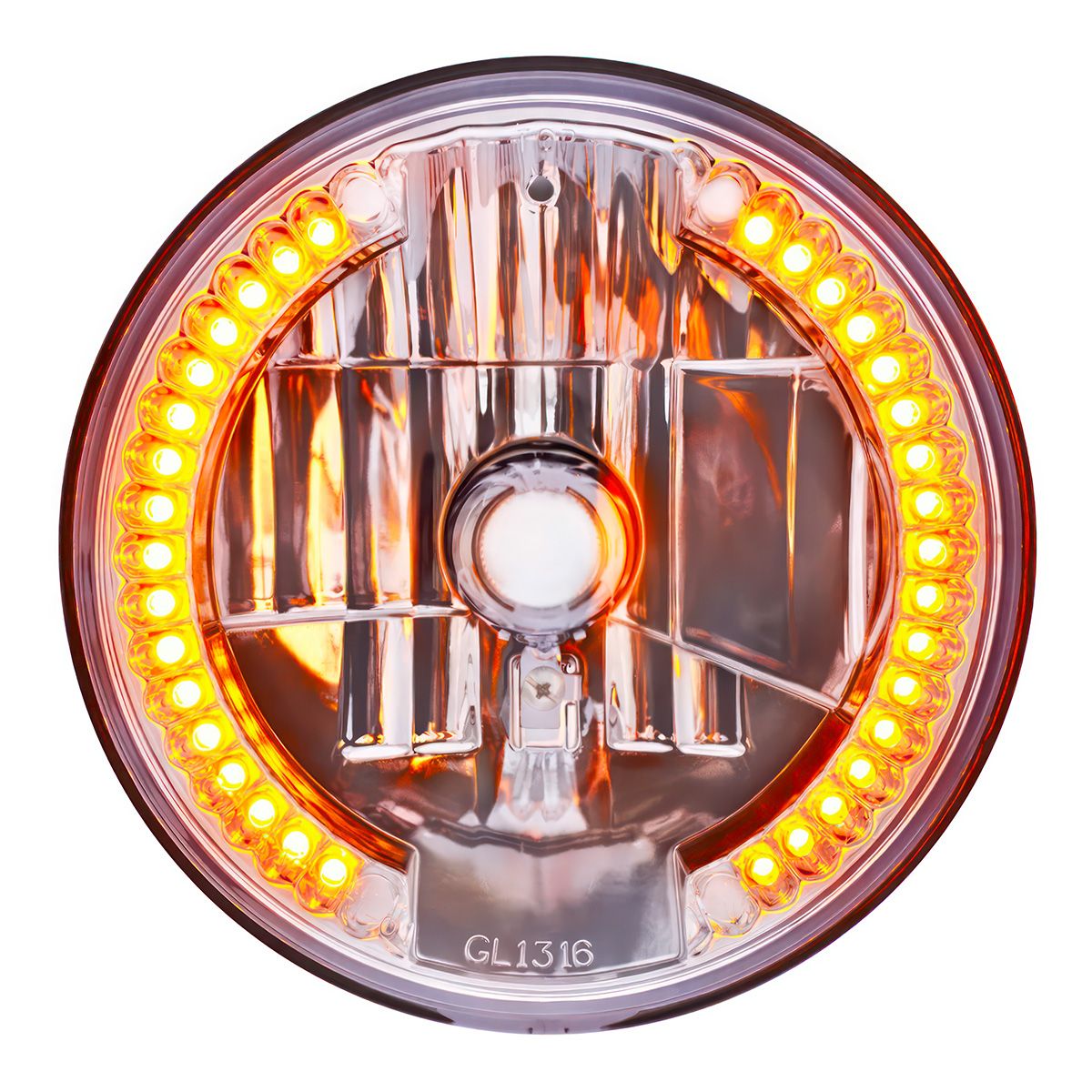 7" Crystal Headlight With 34 Amber LED Position Light