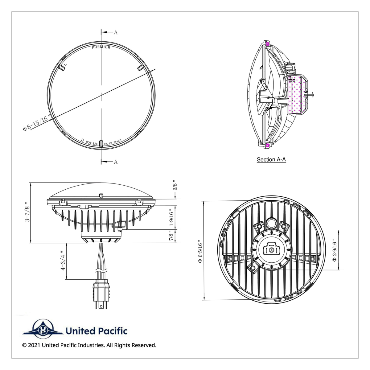ULTRALIT - 5 High Power LED 7" Dual Function Headlight - Chrome - Thumbnail 8