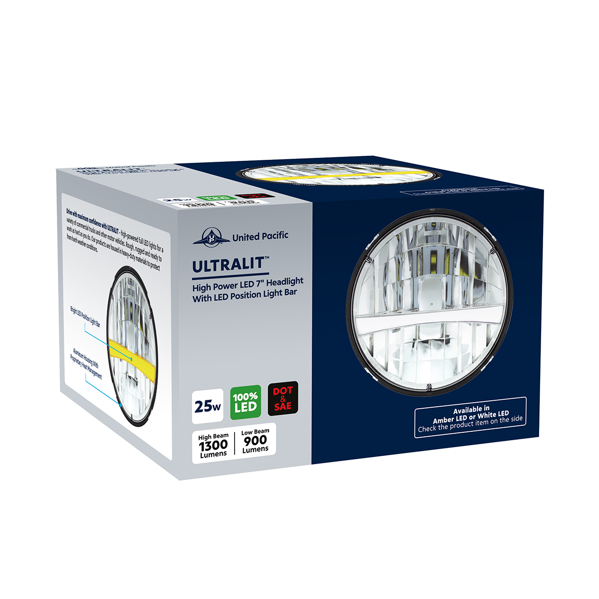 ULTRALIT - High Power LED 7" Headlight With Turn Signal & Amber Position Light Bar - Thumbnail 6