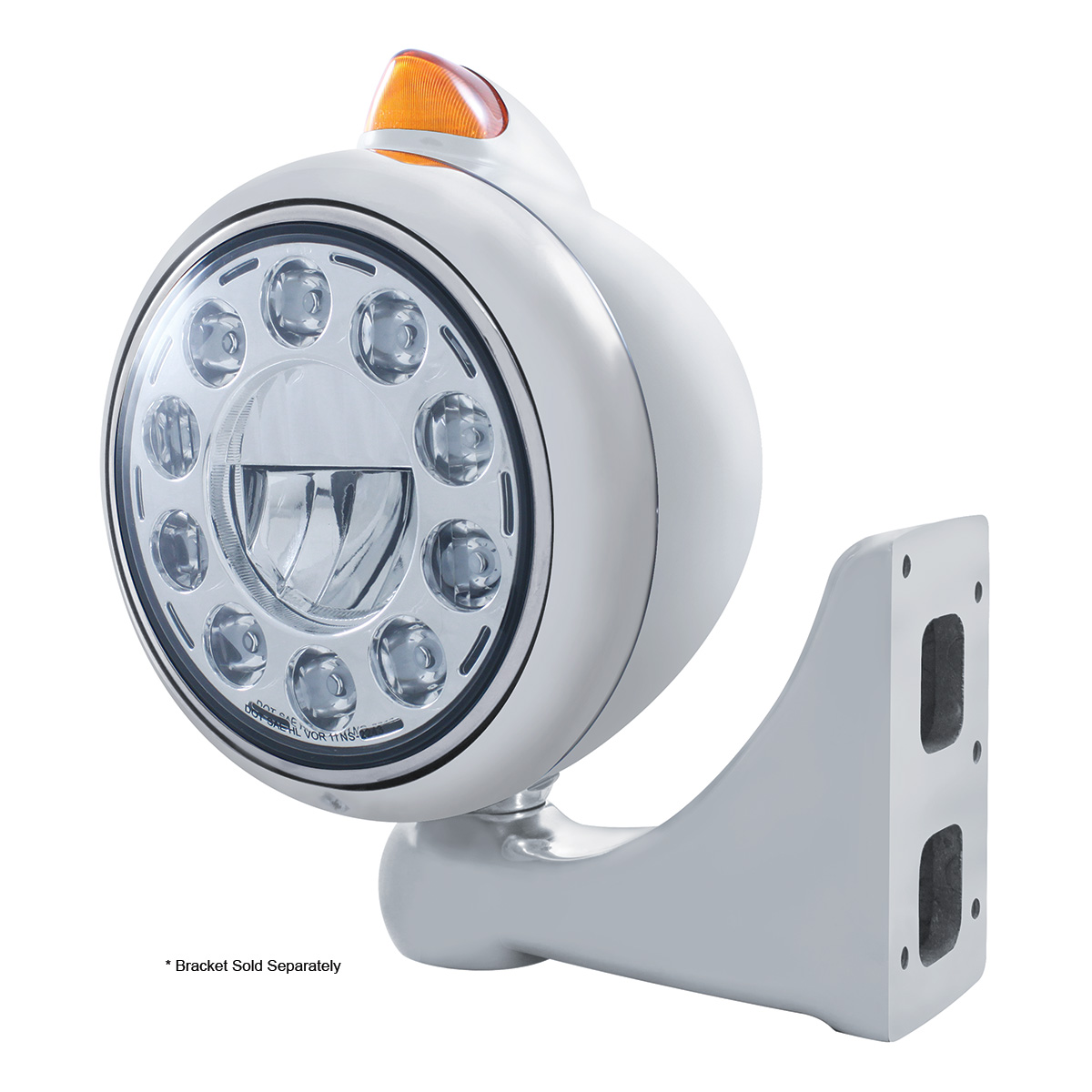 Stainless Steel Guide 682-C Headlight 11 LED Bulb & Original Style LED Signal - Amber Lens - Thumbnail 2