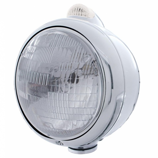 Stainless Steel Guide 682-C Style Headlight H6024 & LED Turn Signal - Clear Lens