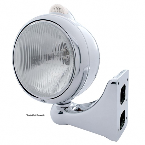 Stainless Steel Guide 682-C Style Headlight H4 & LED Turn Signal - Clear Lens - Thumbnail 4