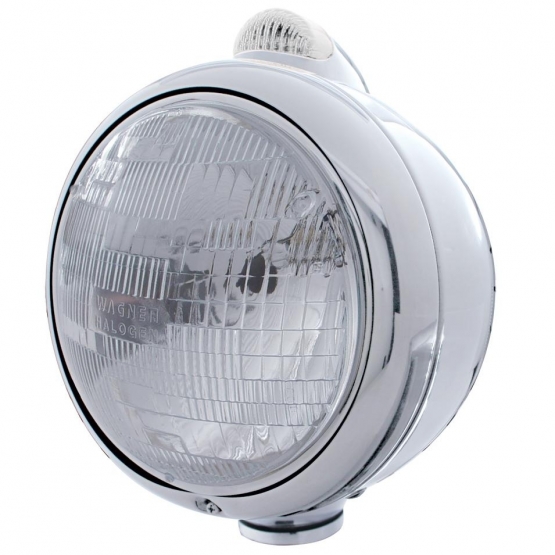 Chrome Guide 682-C Style Headlight H6024 & LED Turn Signal - Clear Lens