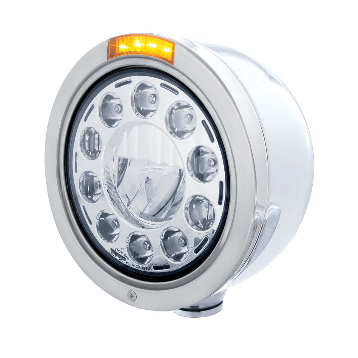 Stainless Bullet Half Moon Headlight 11 LED Bulb & Dual Mode LED Signal - Amber Lens - Thumbnail 6