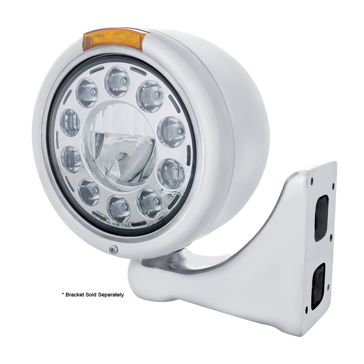 Stainless Classic Half Moon Headlight 11 LED Bulb & LED Signal - Amber Lens - Thumbnail 3