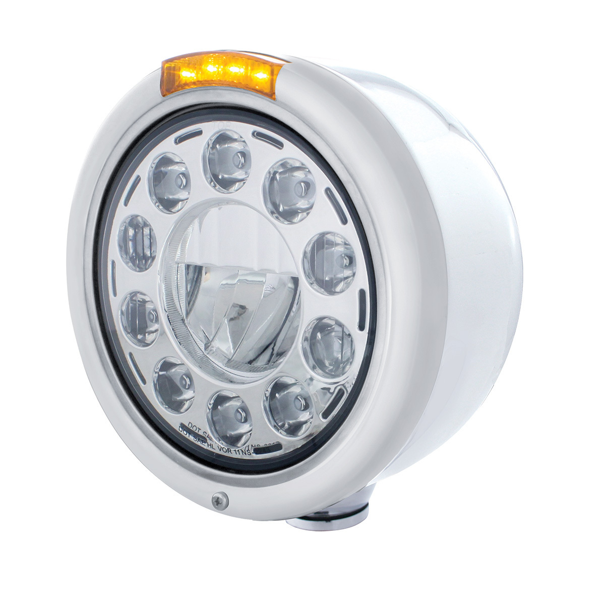 Stainless Classic Half Moon Headlight 11 LED Bulb & Dual Mode LED Signal-Amber Lens - Thumbnail 6