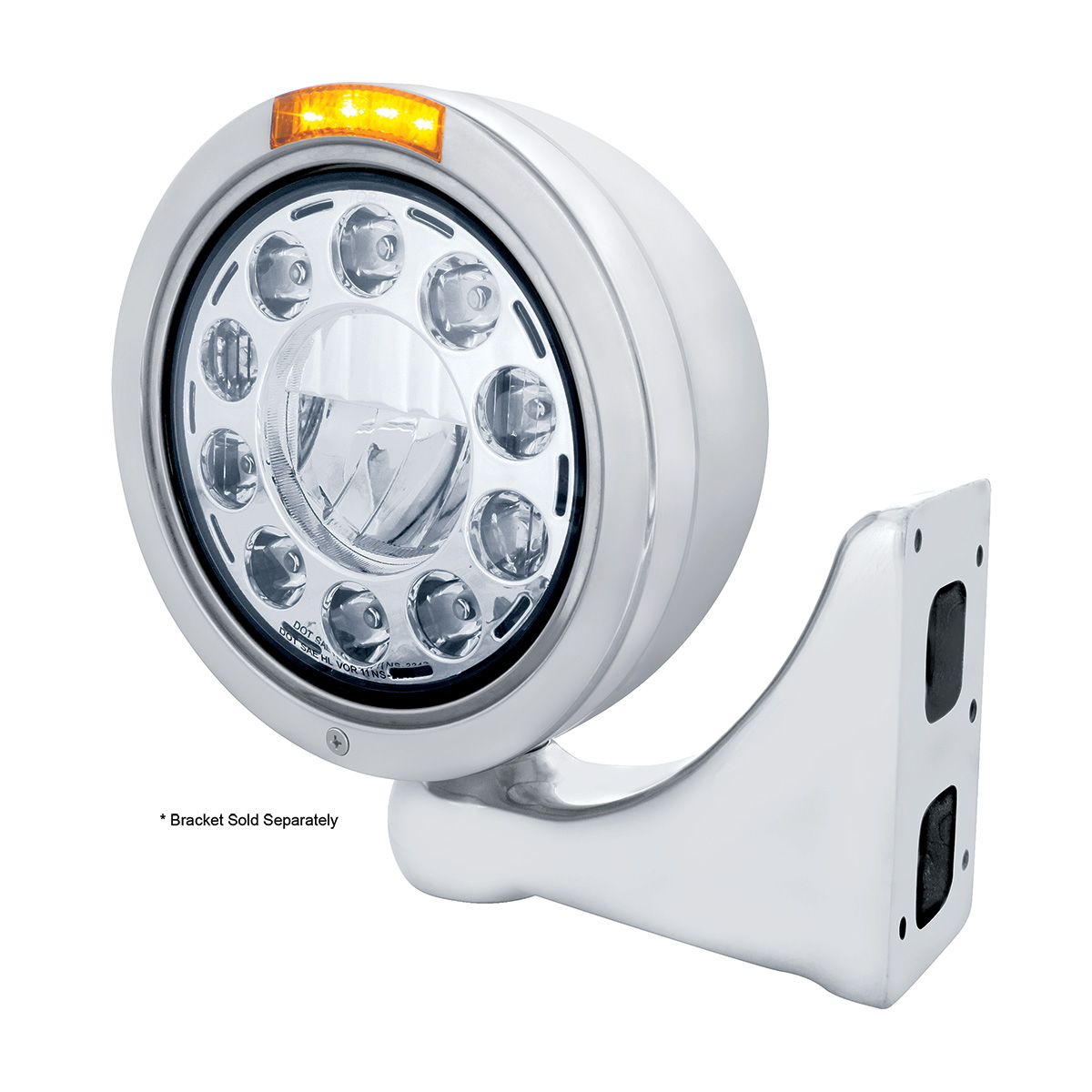 Stainless Bullet Classic Headlight 11 LED Bulb With Dual Mode LED Signal - Amber Lens - Thumbnail 3