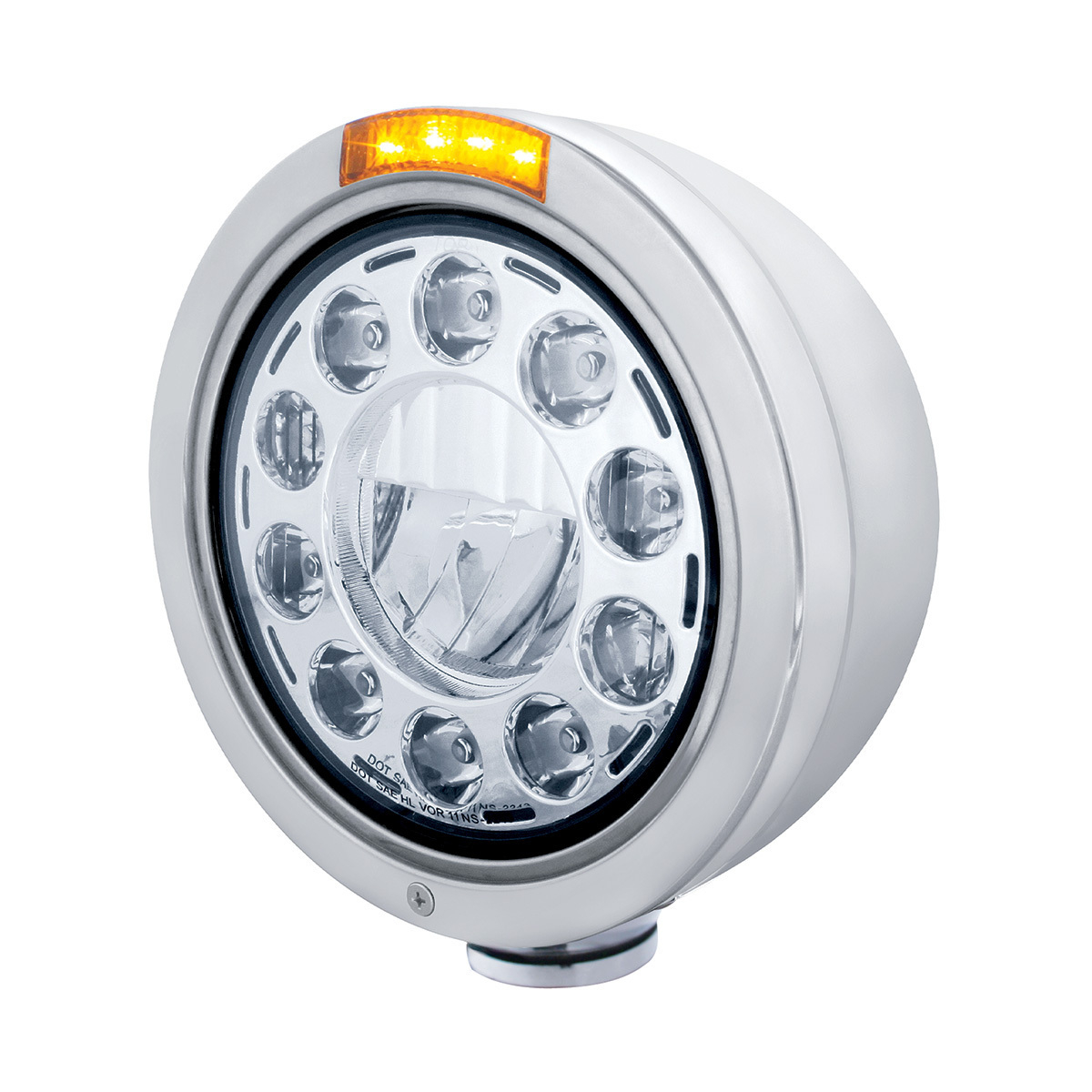 Stainless Bullet Classic Headlight 11 LED Bulb With Dual Mode LED Signal - Amber Lens - Thumbnail 6