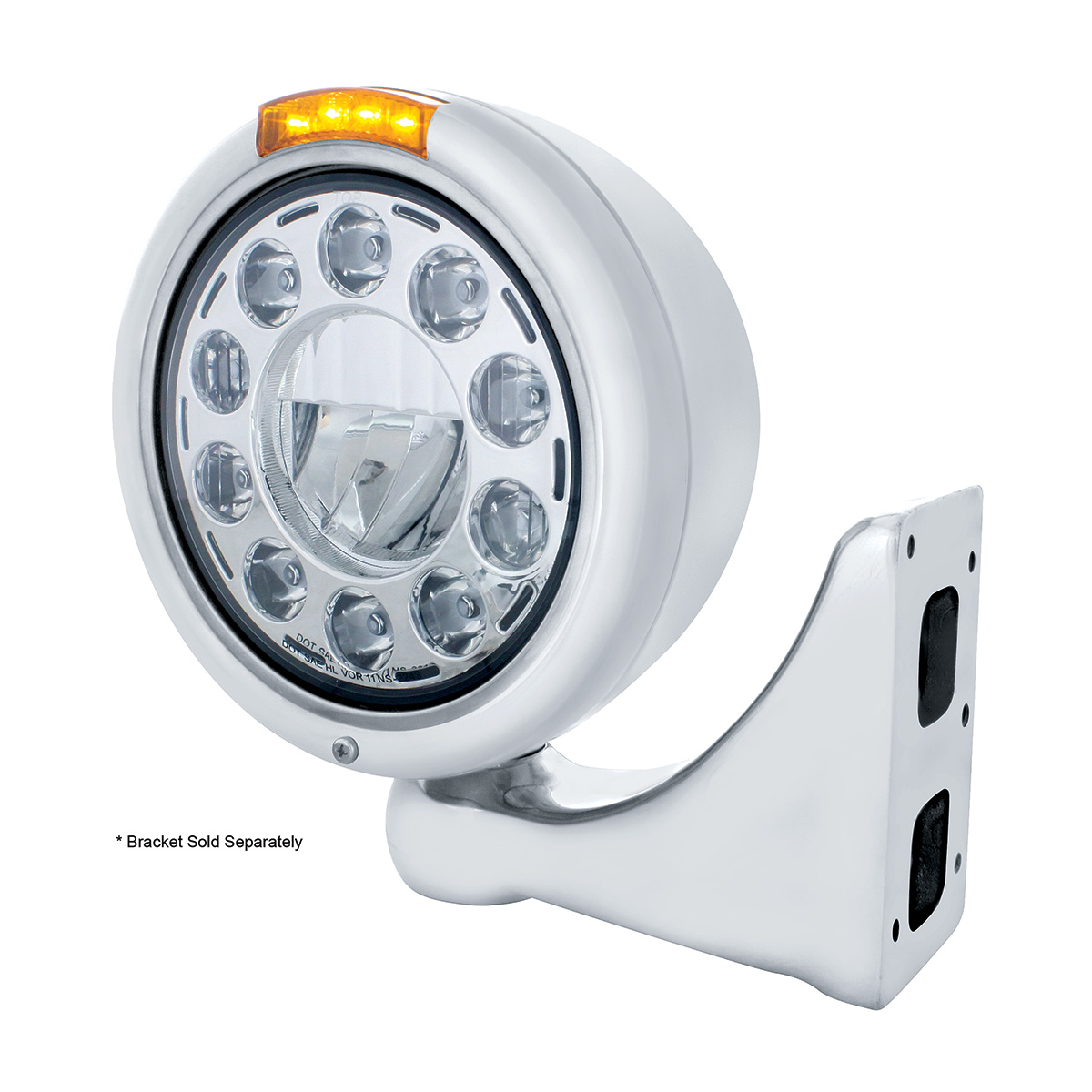 Stainless Classic Headlight 11 LED Bulb & Dual Mode LED Signal - Amber Lens - Thumbnail 3