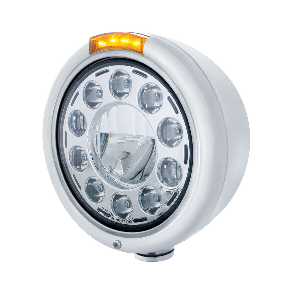 Stainless Classic Headlight 11 LED Bulb & Dual Mode LED Signal - Amber Lens - Thumbnail 6