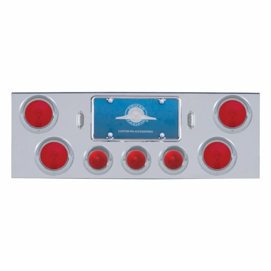 Chrome Rear Center Panel With Four 4" Lights & Three 2.5" Beehive Lights & Visors