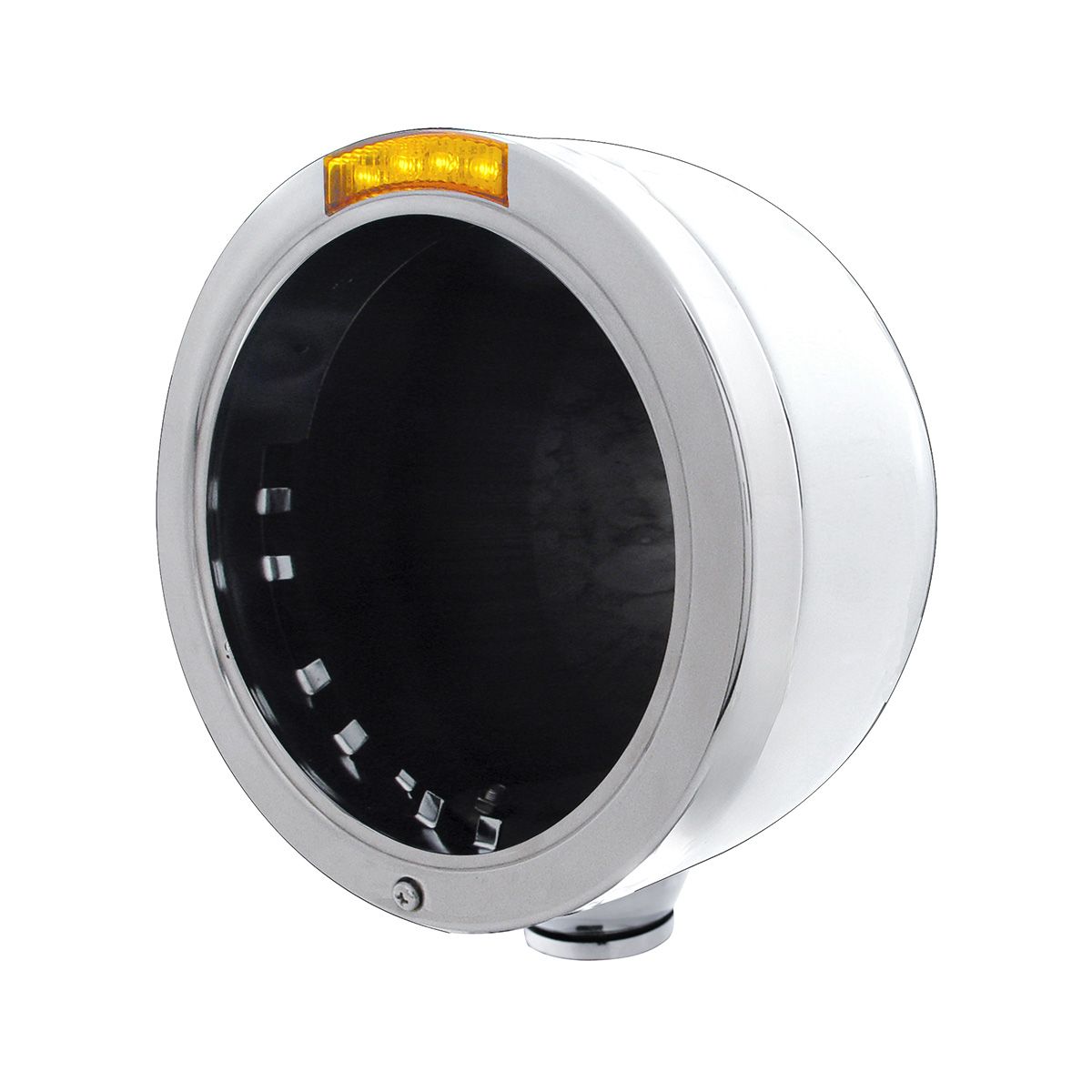 Stainless Steel Bullet Half Moon Headlight No Bulb With LED Turn Signal - Amber Lens