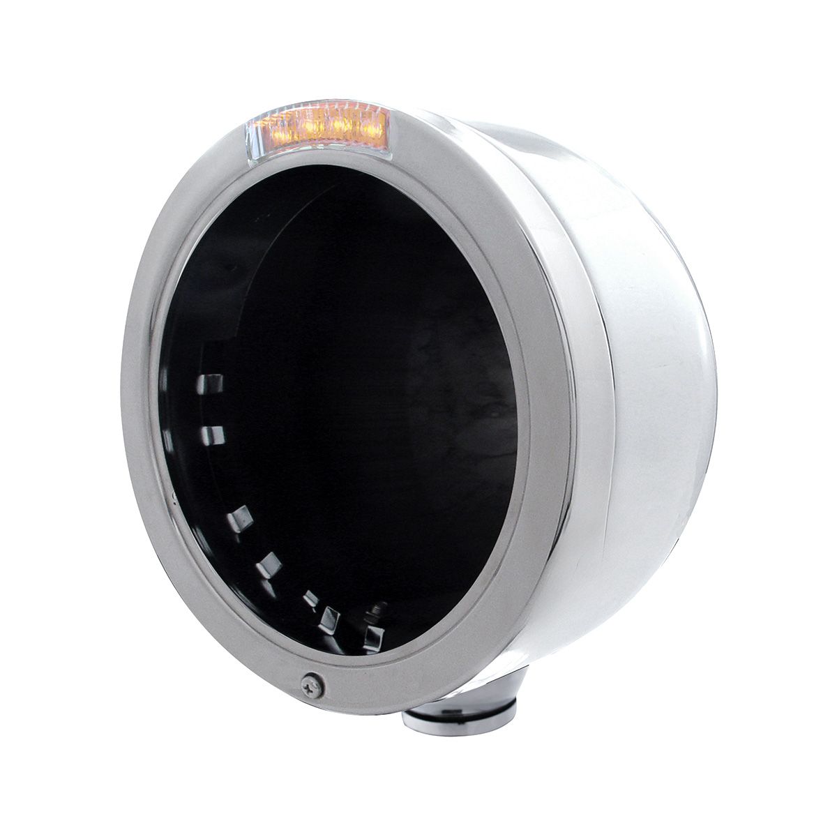 Stainless Steel Bullet Half Moon Headlight No Bulb With LED Turn Signal - Clear Lens