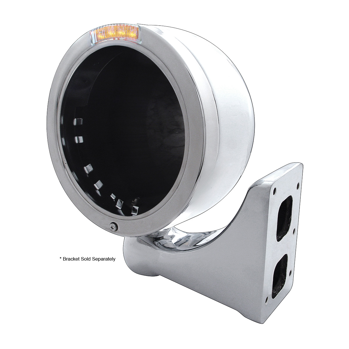 Stainless Steel Bullet Half Moon Headlight No Bulb With LED Turn Signal - Clear Lens - Thumbnail 4