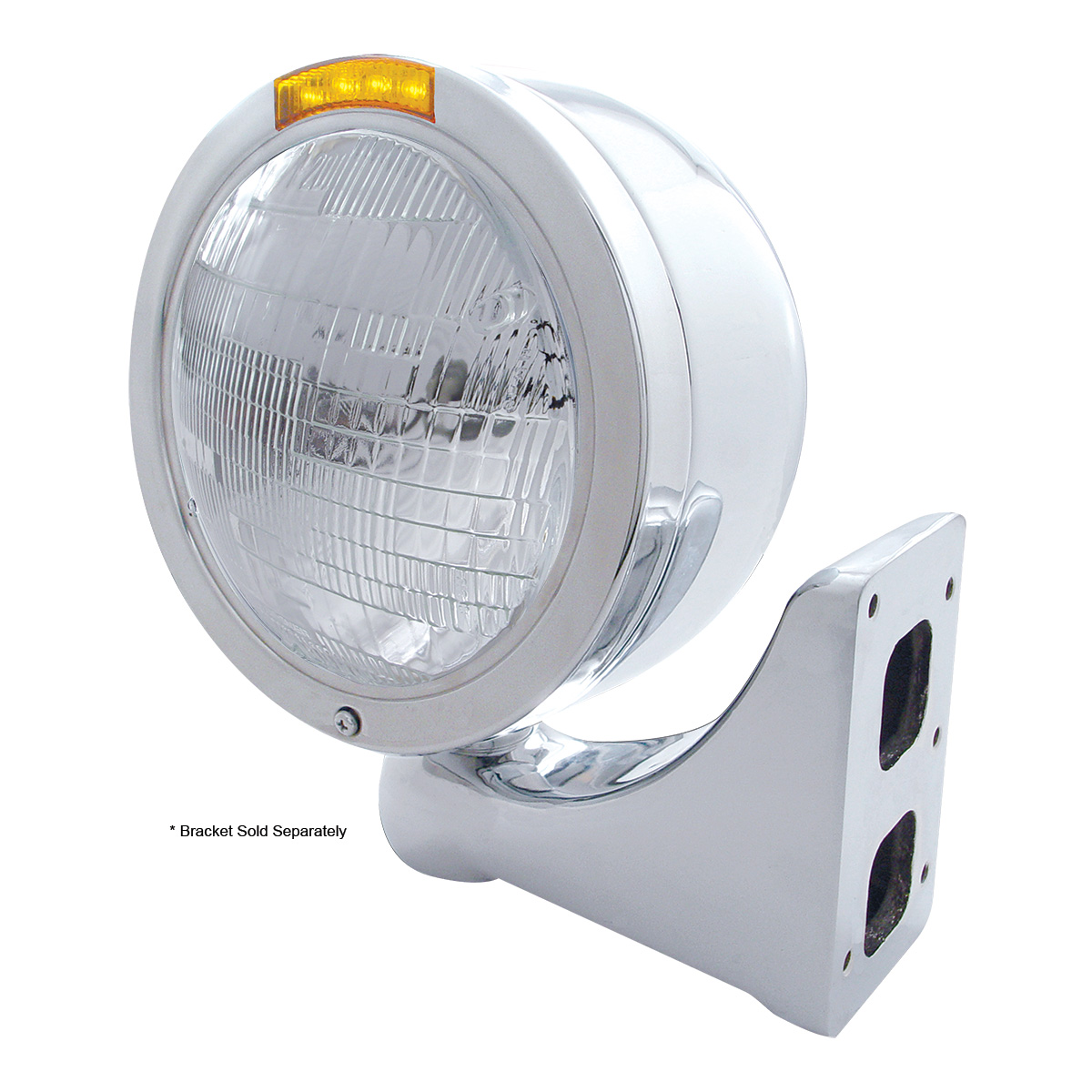 Stainless Steel Bullet Half Moon Headlight 6014 Bulb & LED Turn Signal - Amber Lens - Thumbnail 4