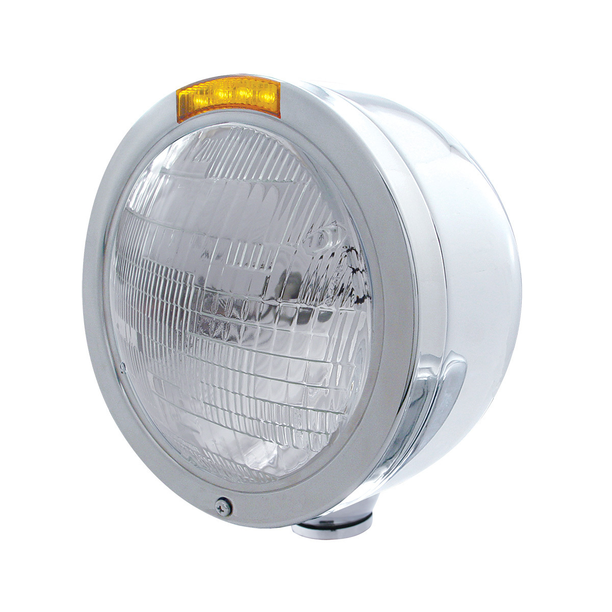 Stainless Steel Bullet Half Moon Headlight 6014 Bulb & LED Turn Signal - Amber Lens - Thumbnail 6