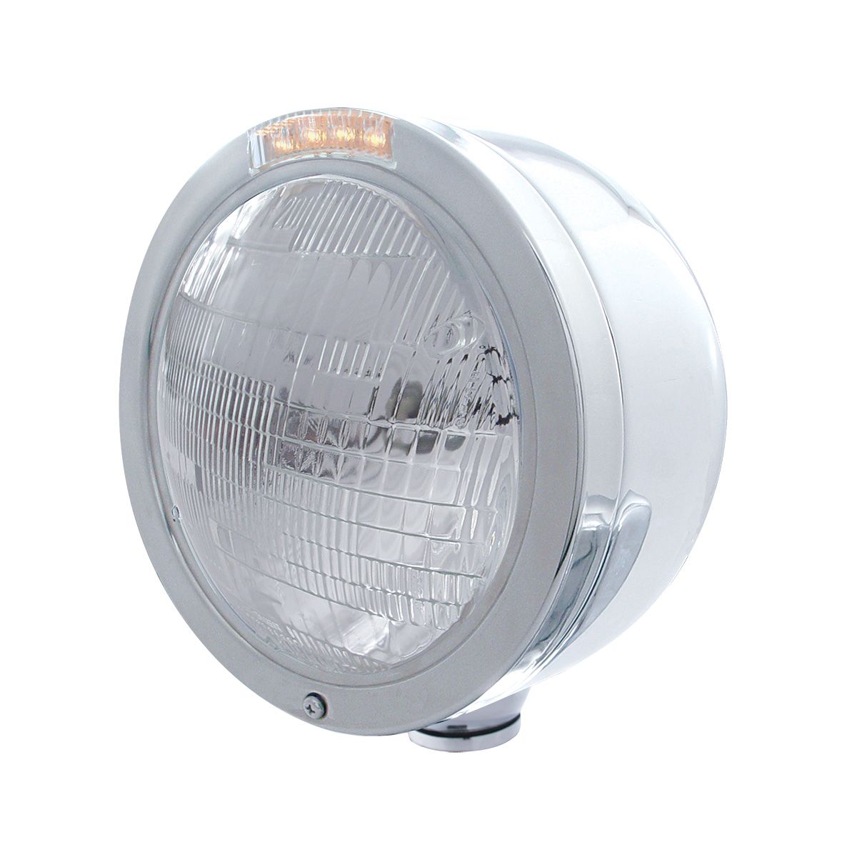 Stainless Steel Bullet Half Moon Headlight 6014 Bulb & LED Turn Signal - Clear Lens
