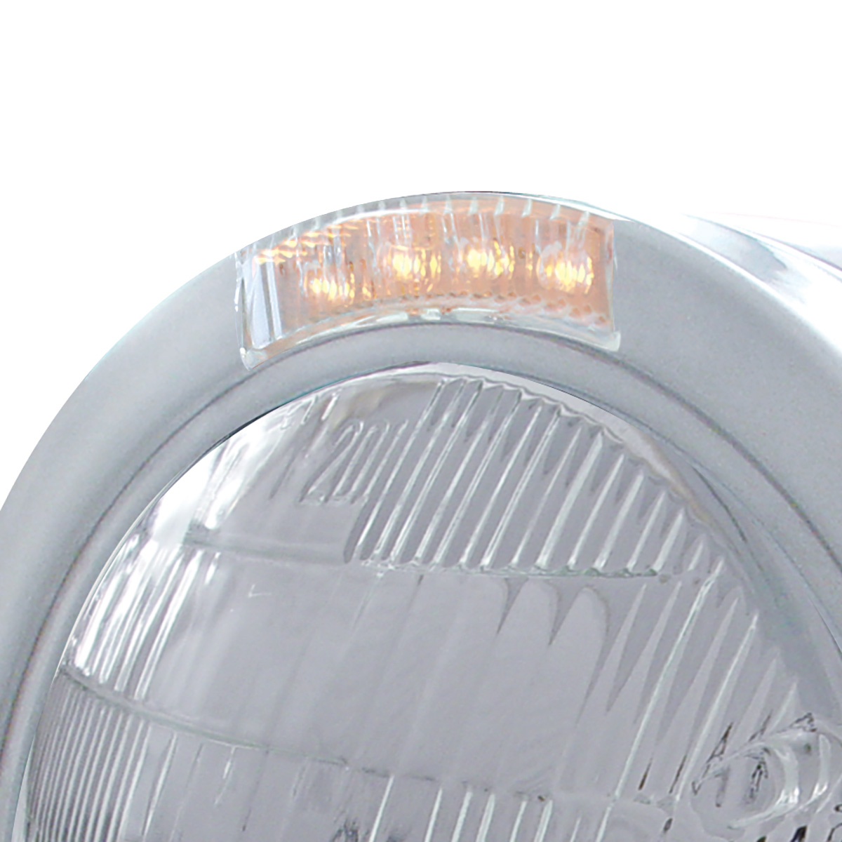 Stainless Steel Bullet Half Moon Headlight 6014 Bulb & LED Turn Signal - Clear Lens - Thumbnail 2