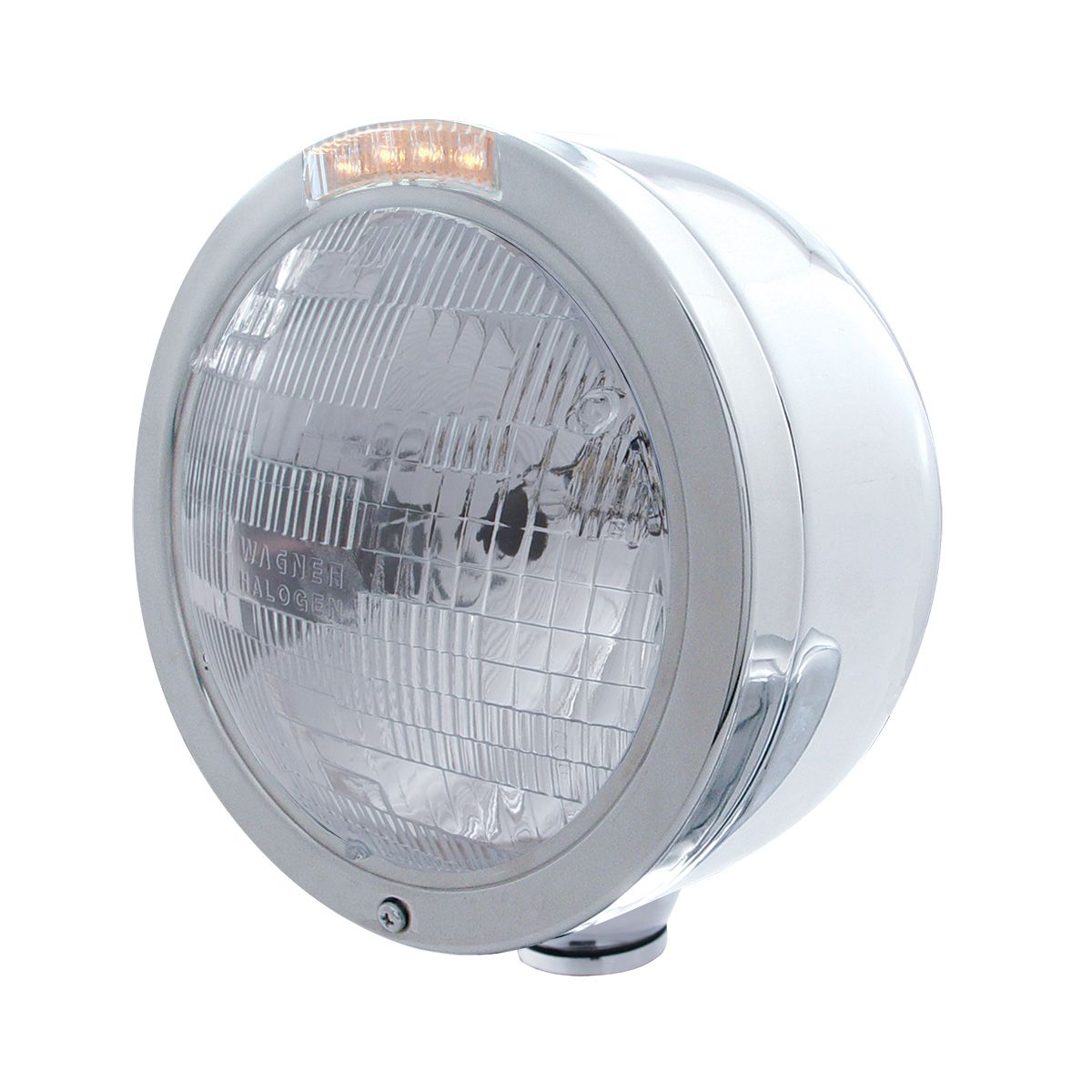 Stainless Steel Bullet Half Moon Headlight H6024 Bulb & LED Turn Signal - Clear Lens