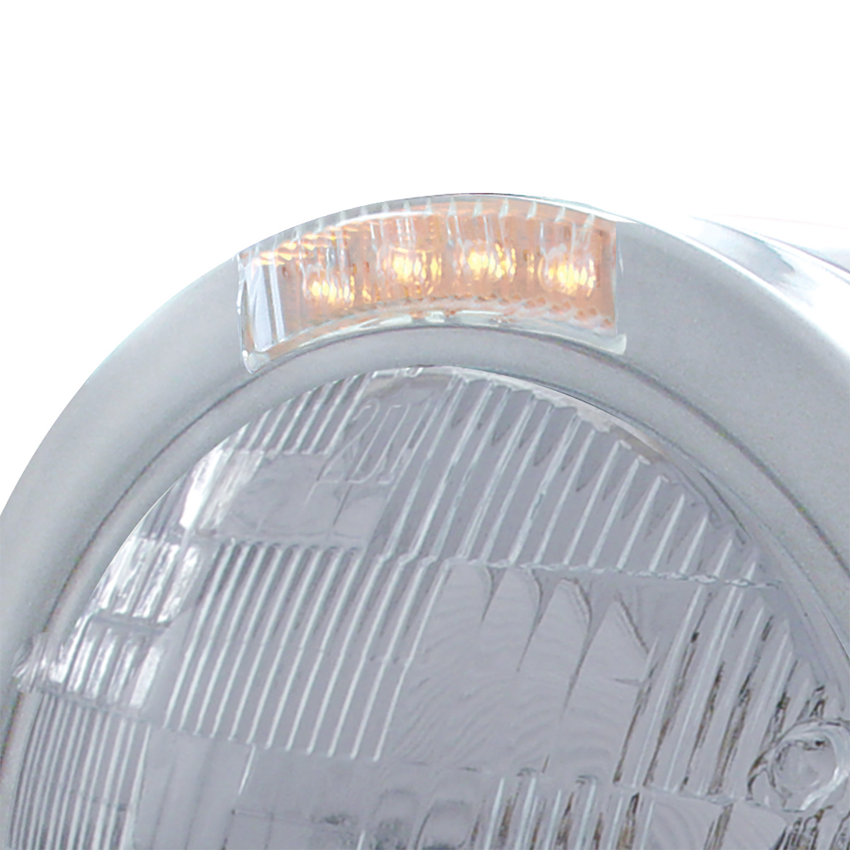 Stainless Steel Bullet Half Moon Headlight H6024 Bulb & LED Turn Signal - Clear Lens - Thumbnail 2