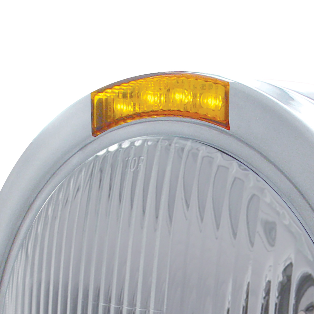 Stainless Steel Bullet Half Moon Headlight H4 Bulb & LED Turn Signal - Amber Lens - Thumbnail 2