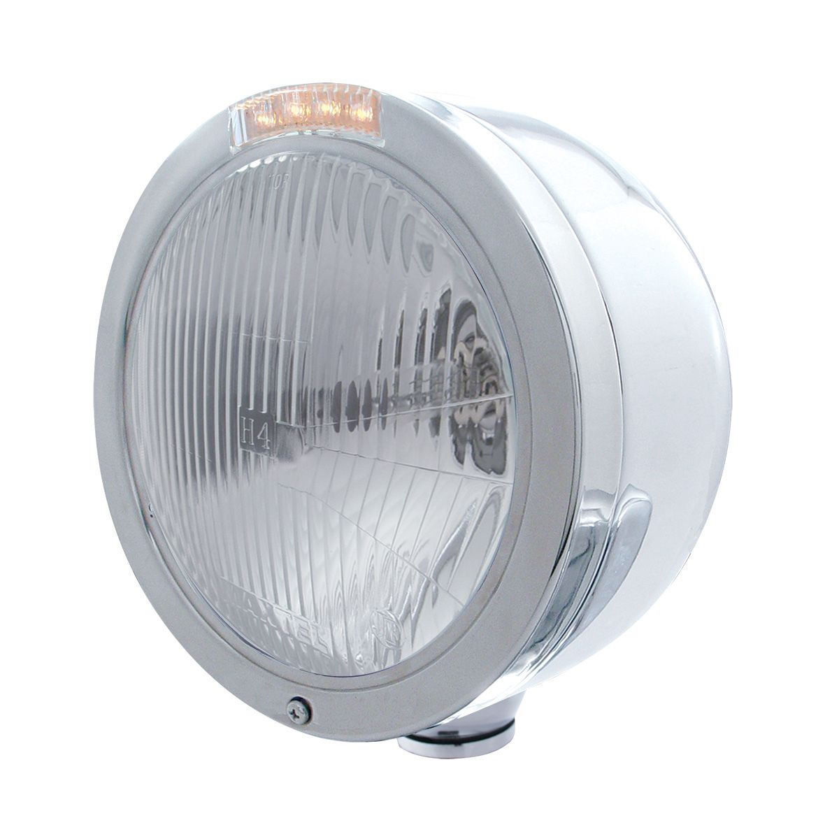 Stainless Steel Bullet Half Moon Headlight H4 Bulb & LED Turn Signal - Clear Lens