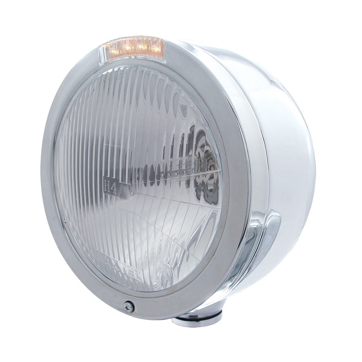 Stainless Steel Bullet Half Moon Headlight H4 Bulb & LED Turn Signal - Clear Lens - Thumbnail 6