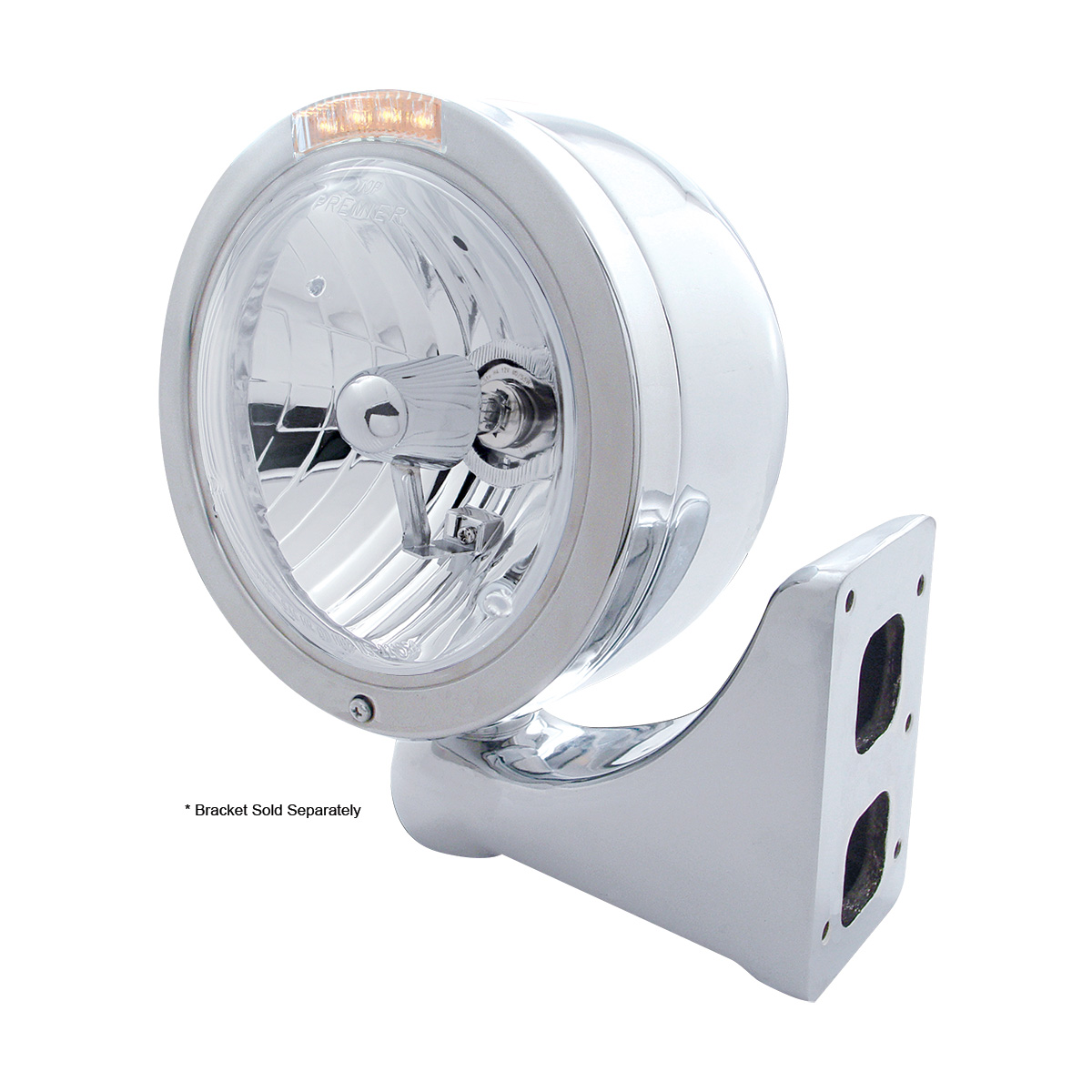 Stainless Steel Bullet Half Moon Headlight Crystal H4 Bulb & LED Turn Signal - Clear Lens - Thumbnail 4